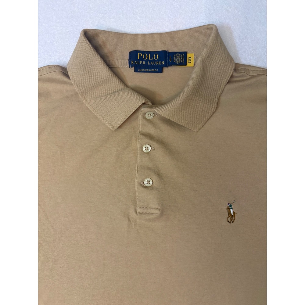 Polo Ralph Lauren Mens Custom Slim Fit Polo Shirt Tan Khaki Large Short Sleeve